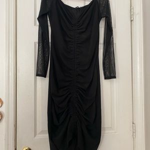 Plus size Black Mesh Ruched midi dress